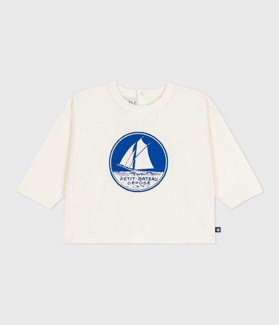 Babies' long-sleeved T-shirt with a cat design MILK blue/OLYMPIC