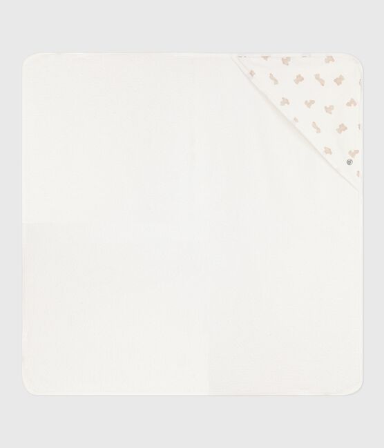 Babies' square cotton bath wrap MARSHMALLOW /BRUN