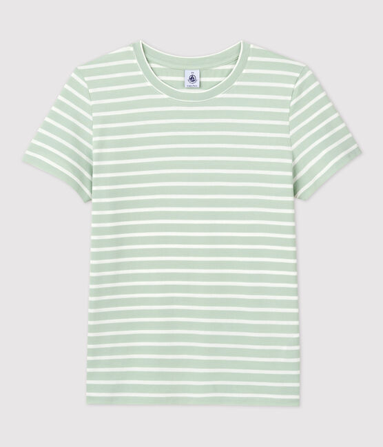 Women's Straight Fit Organic Cotton Round Neck T-Shirt HERBIER green/MARSHMALLOW