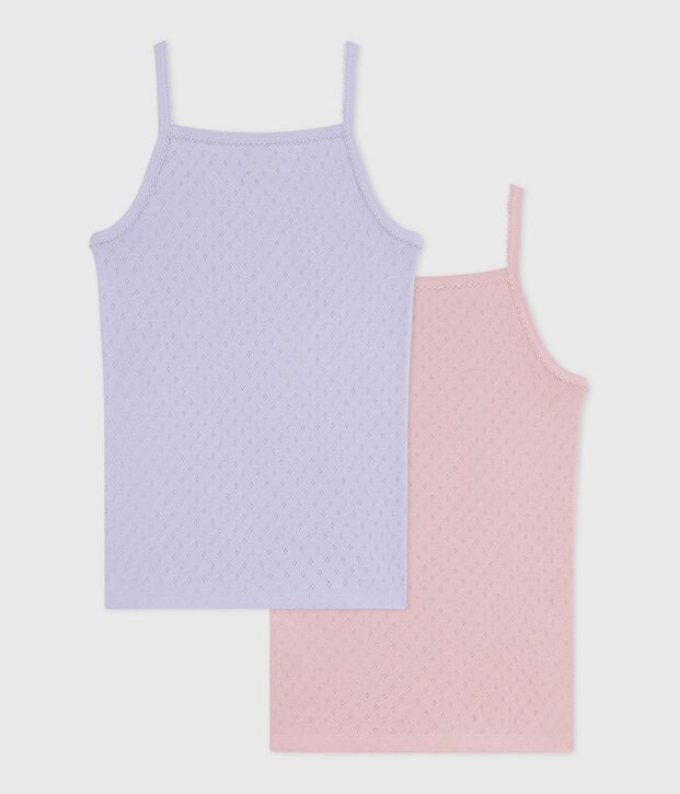 Pack of children's strappy openwork cotton vests multicolor