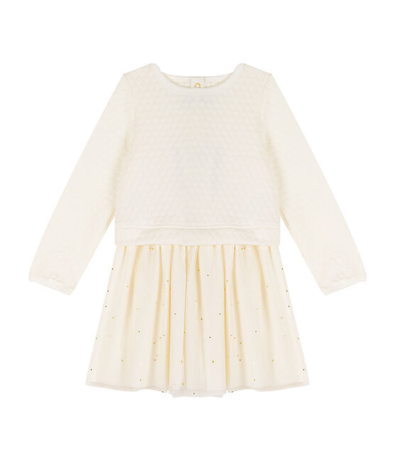 Girls' Dual-Fabric Dress MARSHMALLOW white