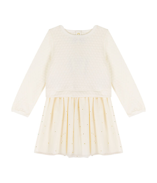 Girls' Dual-Fabric Dress white