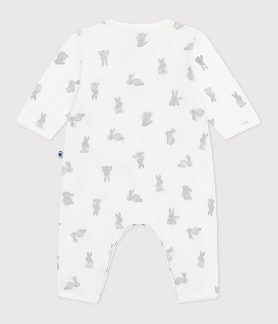Babies' footless rabbit print cotton pyjama suit MARSHMALLOW white/GRIS grey