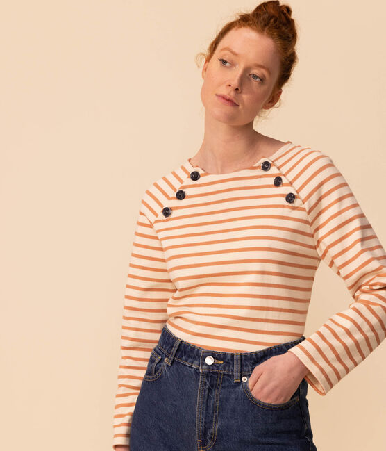 Women's Buttoned Cotton Breton Top AVALANCHE pink/SIENNA white