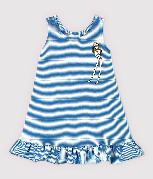 Babies' Organic Cotton Dress blue/white