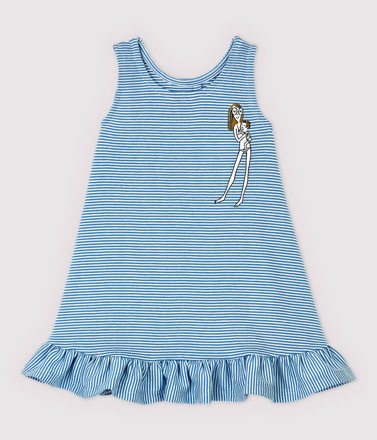 Babies' Organic Cotton Dress blue/white