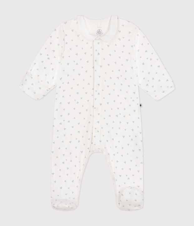 Babies' printed cotton pyjama suit white/blue