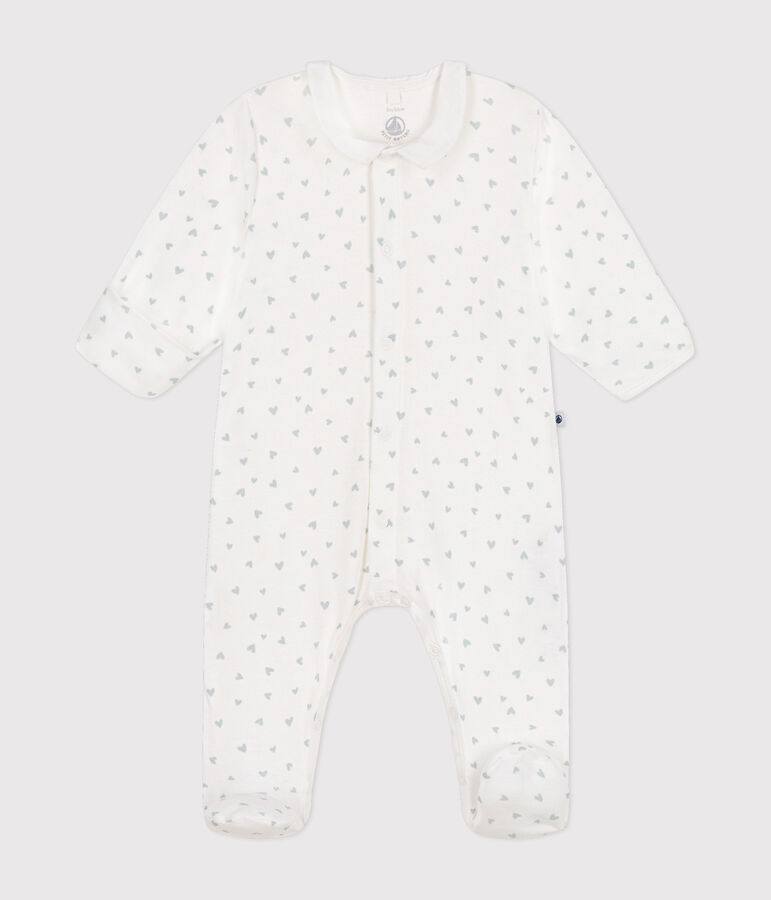 Babies' printed cotton pyjama suit white/blue