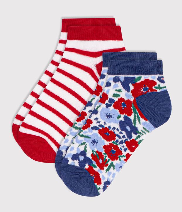 Little girls' flower-print cotton socks - 2-Pack multicolor