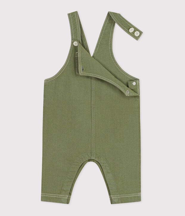 Babies' long coloured denim dungarees OLIVINE
