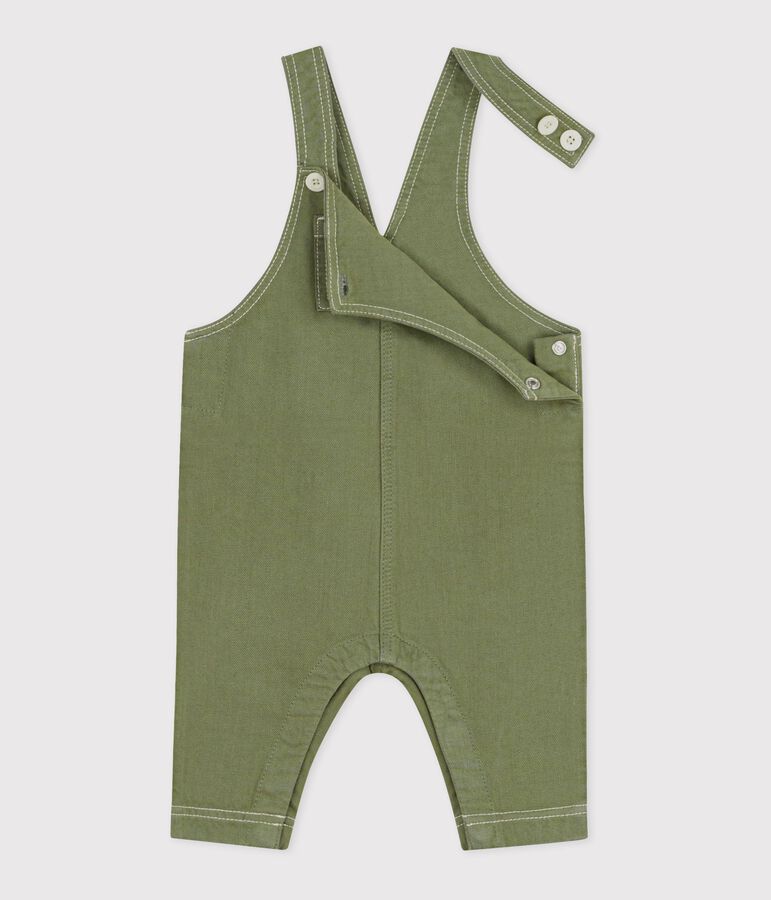 Babies' long coloured denim dungarees OLIVINE green