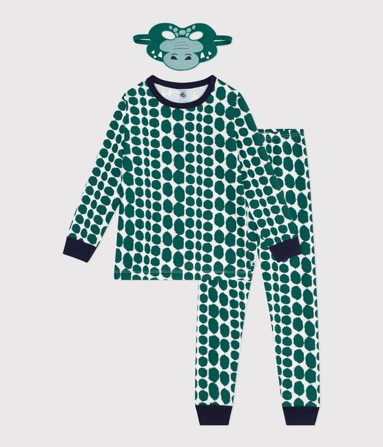 Children's crocodile print cotton fancy dress pyjamas MILK green/EVERGREEN