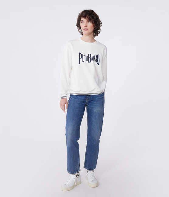 Women's printed cotton sweatshirt MARSHMALLOW white