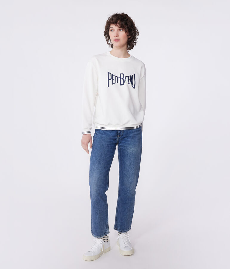 Women's printed cotton sweatshirt white