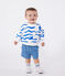 Babies' cotton sweatshirt with a shark print MARSHMALLOW blue/PORCELANA