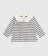 Babies' long-sleeved cotton blouse with Breton stripes and hearts on the collar