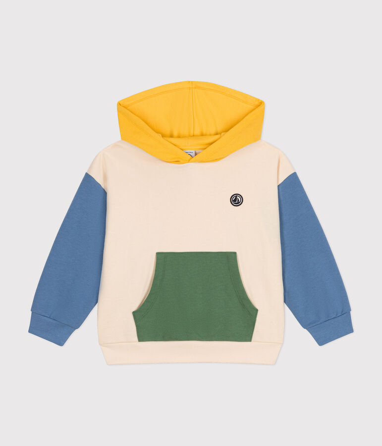 Boys' fleece hoodie Ecru/multicolor