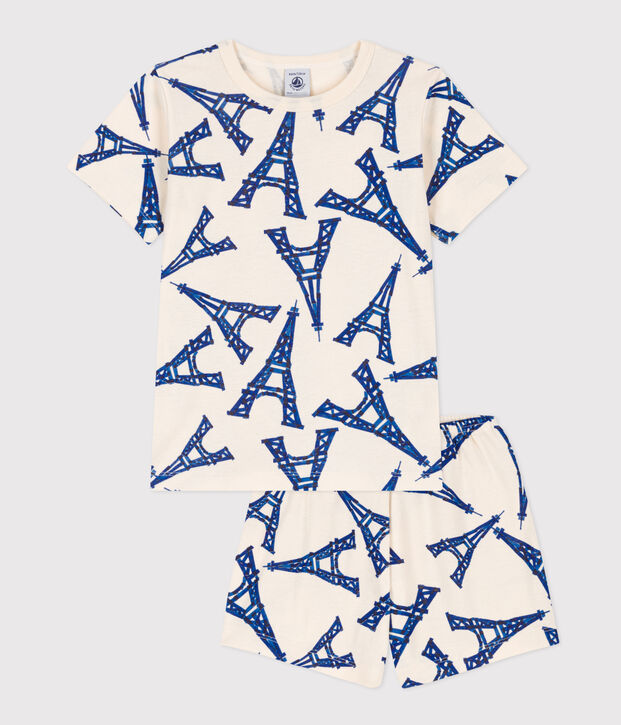 Children's Unisex Paris Cotton Short Pyjamas Ecru/multicolor