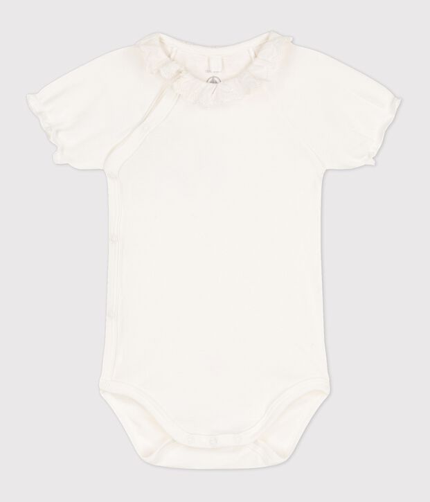 Baby Girls' Organic Cotton Bodysuit with Collar white