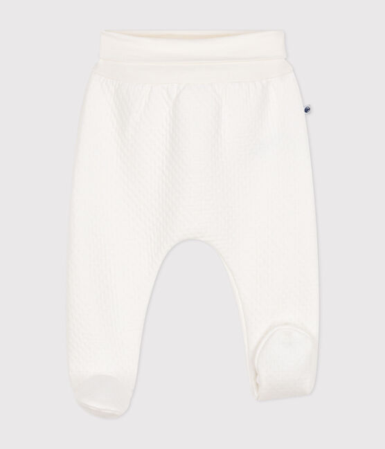 Babies' tube knit trousers with feet MARSHMALLOW white