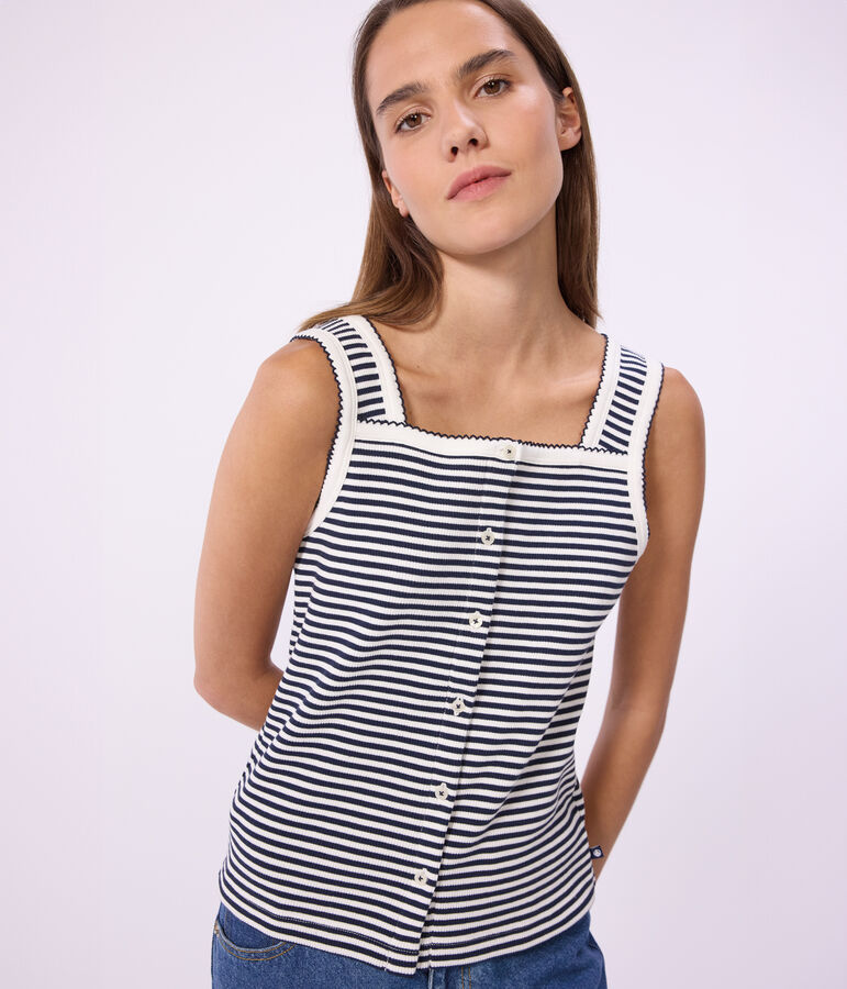 Women's striped cotton tank top blue/white