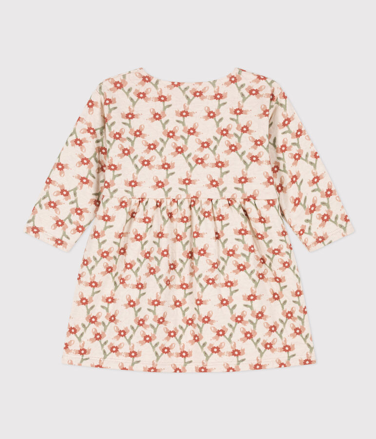 Babies' Long-Sleeved Patterned Quilted Tube Knit Dress Ecru/multicolor