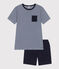 Children's short stripy cotton pyjamas MEDIEVAL blue/MULTICO white