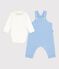 Babies' dungarees/body set in plain cotton with embroidered details FLO blue/MILK