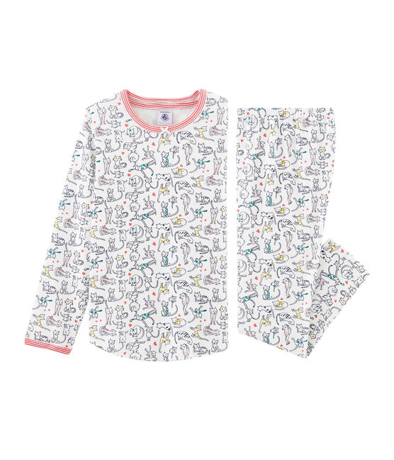 Girls' Ribbed Pyjamas MARSHMALLOW white/MULTICO white