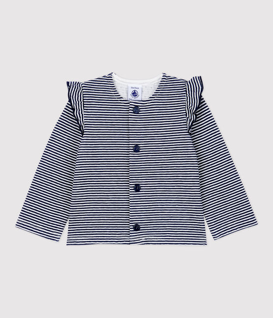 Babies' Cotton Cardigan SMOKING blue/MARSHMALLOW white
