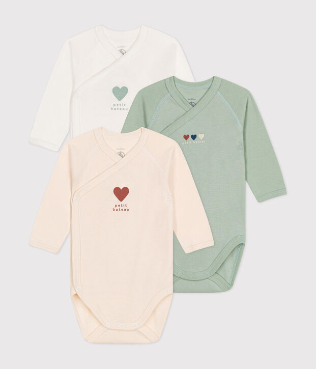 Babies' Long-Sleeved Wrapover Cotton Bodysuits - 3-Pack multicolor