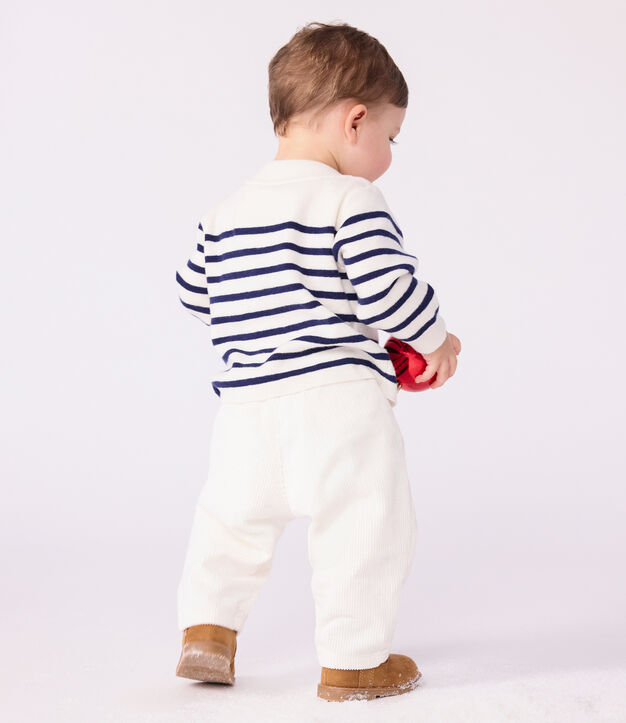Babies' stripy wool and cotton sailor-style jumper blue/blue
