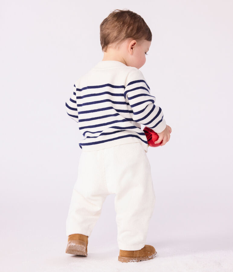 Babies' stripy wool and cotton sailor-style jumper white/blue