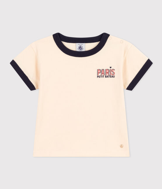 Babies' Short-Sleeved Lightweight Jersey T-Shirt AVALANCHE white/SMOKING blue