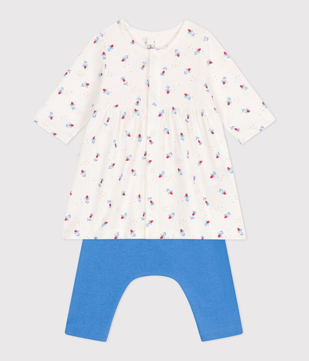 Babies' cotton dress and leggings white/multicolor