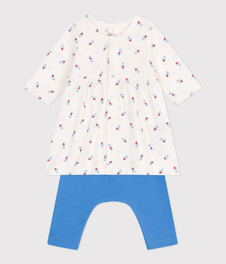 Babies' cotton dress and leggings MARSHMALLOW white/MULTICO white