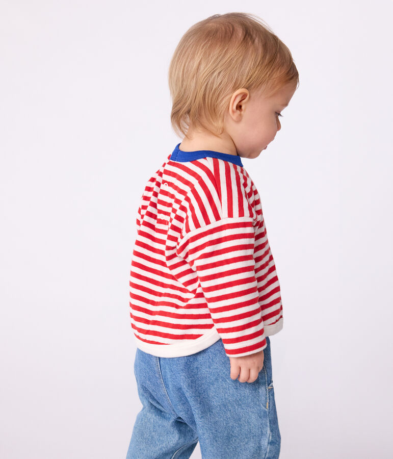 Babies' long-sleeved stripy cotton T-Shirt POMPEI red/MILK