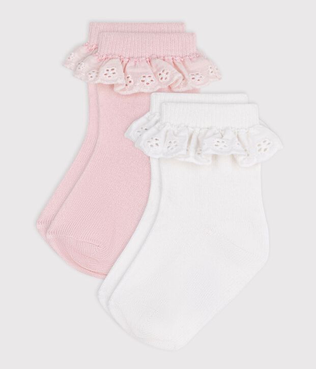 Pack of 2 pairs of babies' cotton socks with frills multicolor