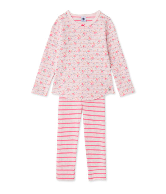 Girls' pyjamas in reversible tube knit VIENNE pink/ROSE pink/MULTICO