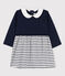Babies' Long-Sleeved Dual Material Dress SMOKING blue/ECUME white