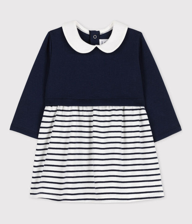 Babies' Long-Sleeved Dual Material Dress blue/white