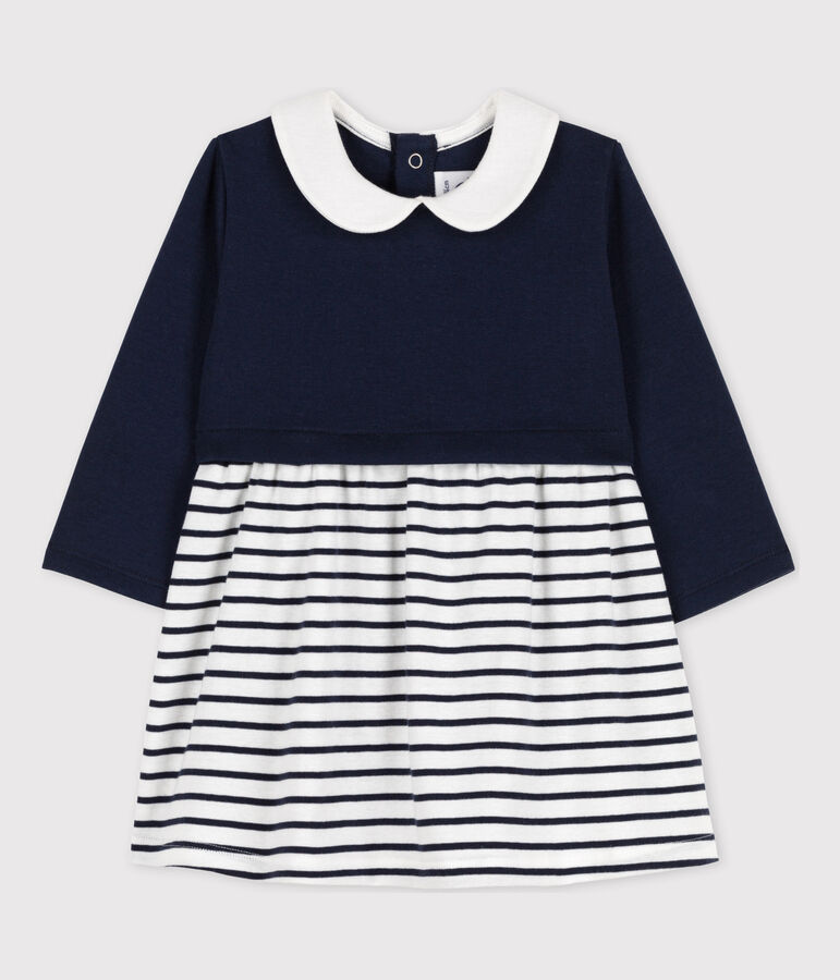 Babies' Long-Sleeved Dual Material Dress blue/white
