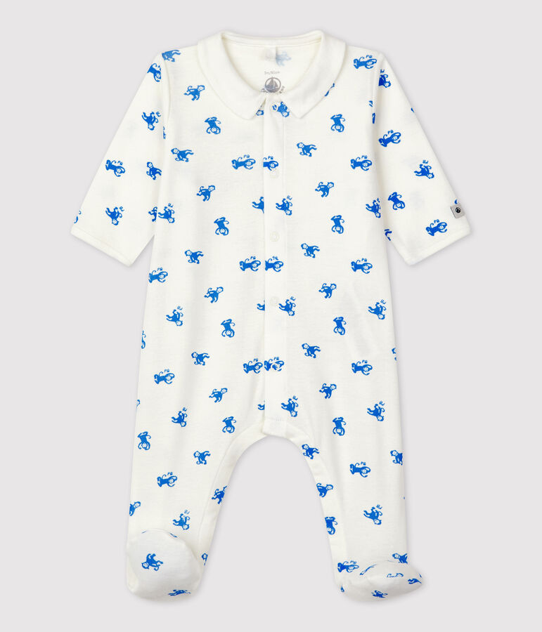 Babies' Organic Cotton Sleepsuit MARSHMALLOW white/BRASIER blue