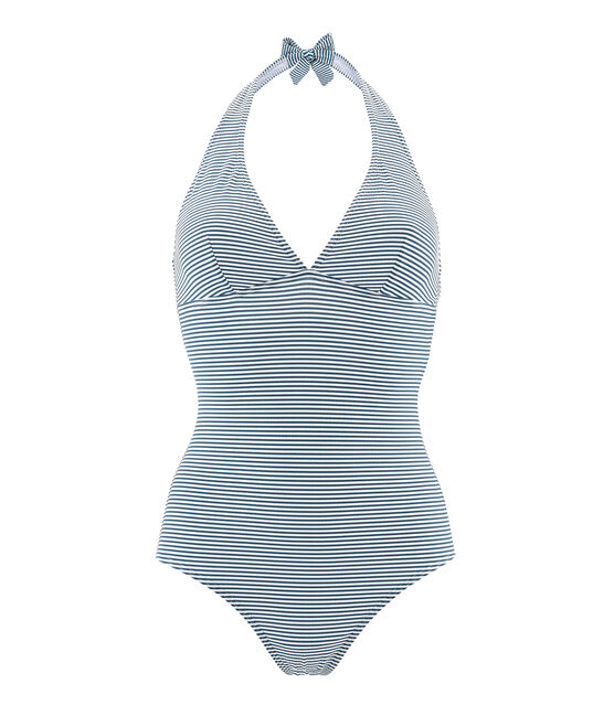 Women's 1-piece swimsuit PINEDE green/MARSHMALLOW white