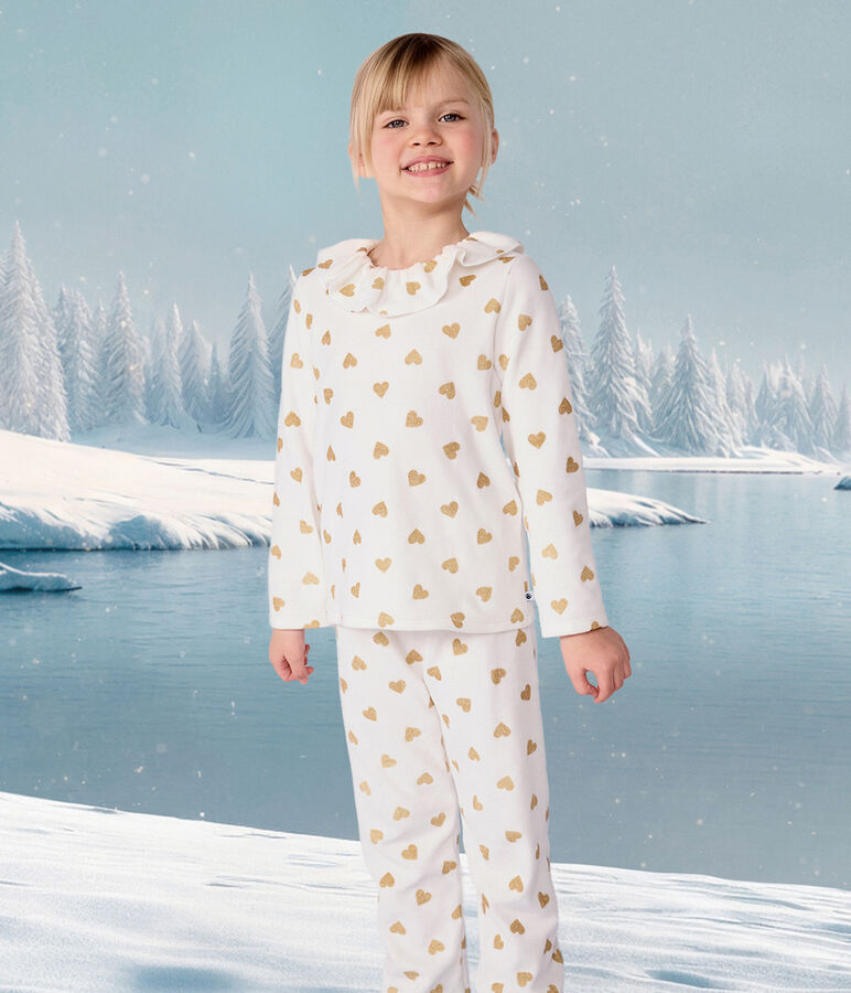 Children's golden heart-print velour pyjamas MILK /DORE