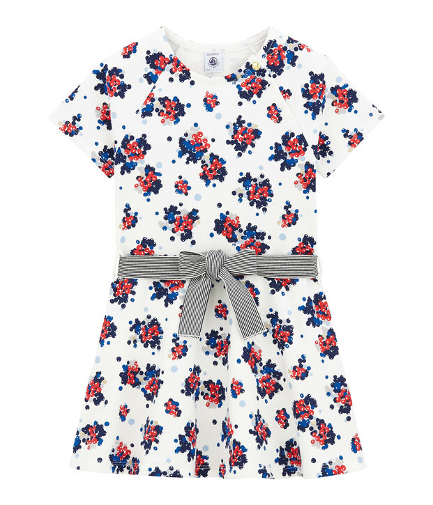 Flower print cotton sweatshirt dress white/multicolor