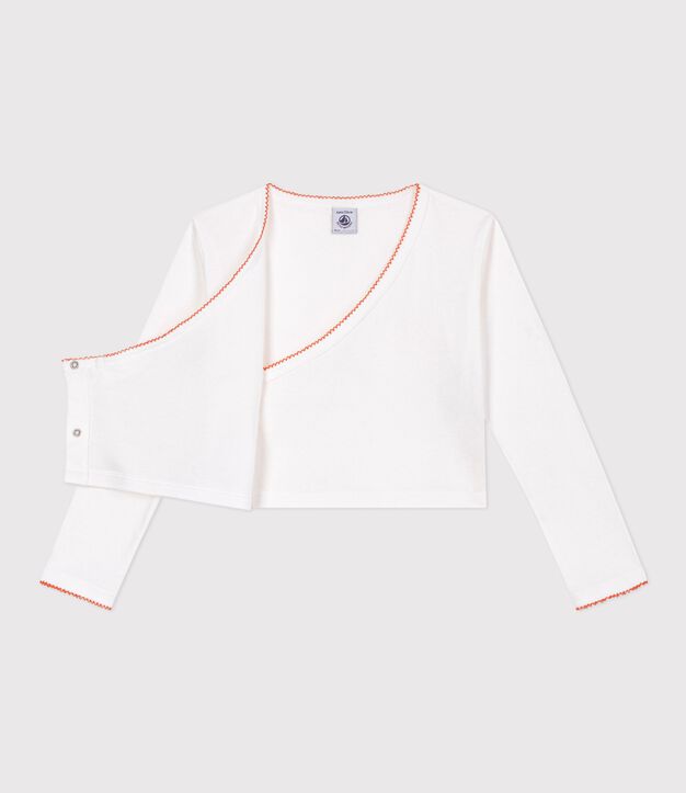 Children's plain cotton wrapover cardigan white