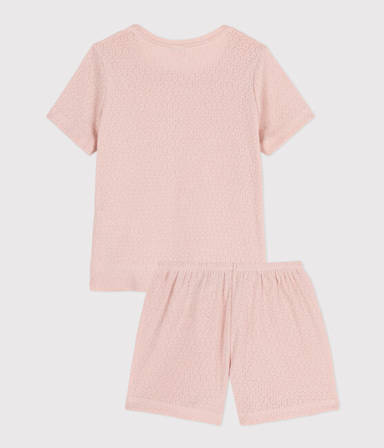 Girls' Plain Openwork Cotton Short Pyjamas SALINE pink