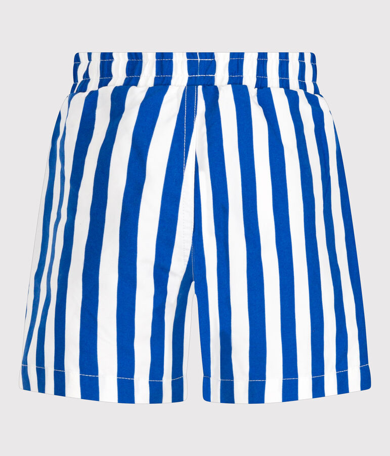 Boys' Striped Swim Shorts MARSHMALLOW white/SURF blue