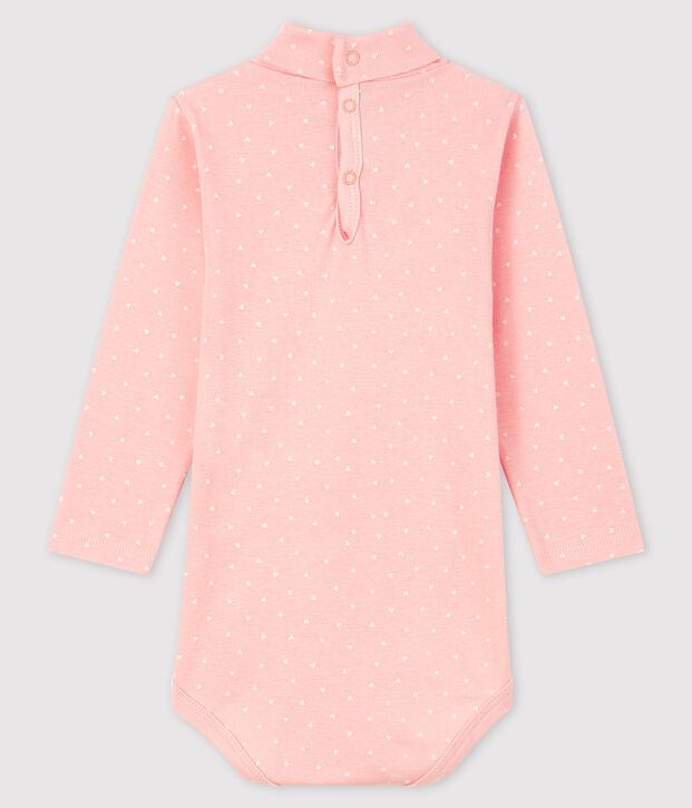 Babies' Long-Sleeved Roll-Neck Bodysuit pink/white